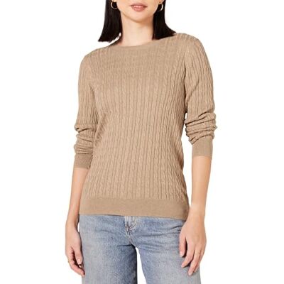 Amazon Essentials Damen Leichter Langarmpullover Mit Zopfmuster, Kamelbraun Meliert, XS Amazon Essentials Damen Leichter Langarmpullover Mit Zopfmuster, Kamelbraun Meliert, XS