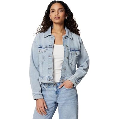 Amazon Essentials Damen Kurz Geschnittene Jeansjacke mit Stretch-Denim, Klassische Helle Waschung, XXL Amazon Essentials Damen Kurz Geschnittene Jeansjacke mit Stretch-Denim, Klassische Helle Waschung, XXL