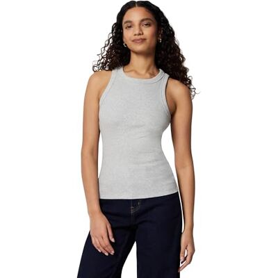 Amazon Essentials Damen Geripptes Tanktop mit Hohem Halsausschnitt und Hohem Kragen, Hellgrau Meliert, XS Amazon Essentials Damen Geripptes Tanktop mit Hohem Halsausschnitt und Hohem Kragen, Hellgrau Meliert, XS