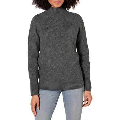 Amazon Essentials Damen Winter Langarm Pullover Soft Touch Trichterkragen Zopfmuster Charcoal Heather, X-Small Amazon Essentials Damen Winter Langarm Pullover Soft Touch Trichterkragen Zopfmuster Charcoal Heather, X-Small