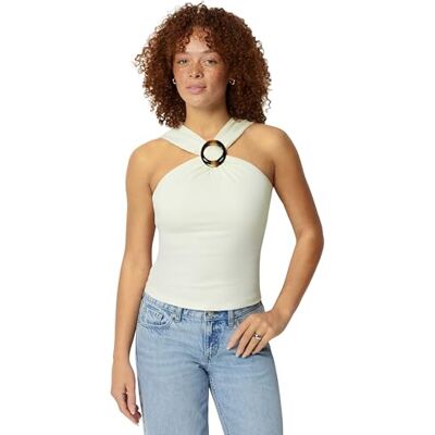 Amazon Essentials Damen Geripptes Halter-Neckholder-Top mit Kunstharzverzierung, Creme, M Amazon Essentials Damen Geripptes Halter-Neckholder-Top mit Kunstharzverzierung, Creme, M