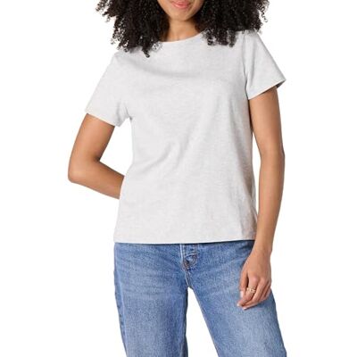 Amazon Essentials Damen Kurzarm-T-Shirt mit Rundhalsausschnitt, Regular Fit aus 100 % Baumwolle, Hellgrau Meliert, L Amazon Essentials Damen Kurzarm-T-Shirt mit Rundhalsausschnitt, Regular Fit aus 100 % Baumwolle, Hellgrau Meliert, L