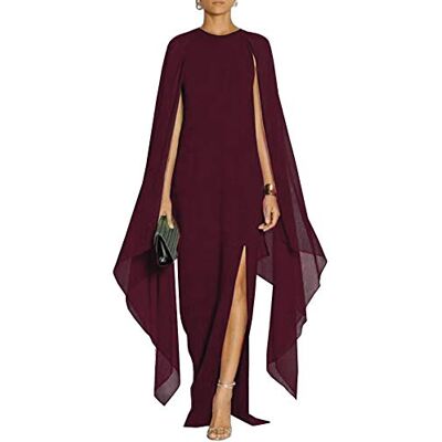 MAYFASEY Damen Elegant High Split Flare Sleeve Formal Evening Gowns Maxi Dress with Cape, weinrot, L MAYFASEY Damen Elegant High Split Flare Sleeve Formal Evening Gowns Maxi Dress with Cape, weinrot, L