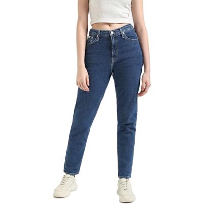 Calvin Damen Jeans Hose Mom Jean Tapered Fit, Blau (Denim Medium), 28W/32L Calvin Damen Jeans Hose Mom Jean Tapered Fit, Blau (Denim Medium), 28W/32L