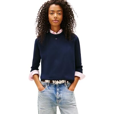 Tommy Jeans Damen Pullover Essential Crew aus Baumwolle, Blau (Dark Night Navy), XS Tommy Jeans Damen Pullover Essential Crew aus Baumwolle, Blau (Dark Night Navy), XS