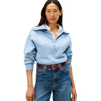 Tommy Hilfiger Damen Sweatshirt mit Reißverschluss Classic Script Fleece Half-Zip, Blau (Brisk Blue Heather), XL Tommy Hilfiger Damen Sweatshirt mit Reißverschluss Classic Script Fleece Half-Zip, Blau (Brisk Blue Heather), XL