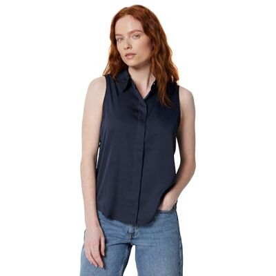 Amazon Essentials Damen Bluse Regular-Fit Ärmellos Button-Down-Bluse Navy Large Amazon Essentials Damen Bluse Regular-Fit Ärmellos Button-Down-Bluse Navy Large