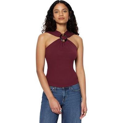 Amazon Essentials Damen Geripptes Halter-Neckholder-Top mit Kunstharzverzierung, Dunkles Burgunderrot, XXL Amazon Essentials Damen Geripptes Halter-Neckholder-Top mit Kunstharzverzierung, Dunkles Burgunderrot, XXL