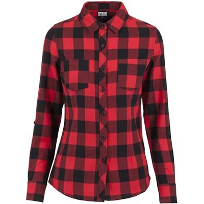 Urban Classics Damen Ladies Turnup Checked Flanell Shirt Hemd , Mehrfarbig (blk/red 44) , M , Hemd Urban Classics Damen Ladies Turnup Checked Flanell Shirt Hemd , Mehrfarbig (blk/red 44) , M , Hemd