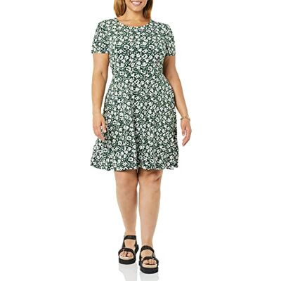 Amazon Essentials Damen Gerafftes A-Linien-Kleid mit kurzen Ärmeln und Rundhalsausschnitt (in Übergröße erhältlich), Dunkelgrün Floral, M Amazon Essentials Damen Gerafftes A-Linien-Kleid mit kurzen Ärmeln und Rundhalsausschnitt (in Übergröße erhältlich), Dunkelgrün Floral, M