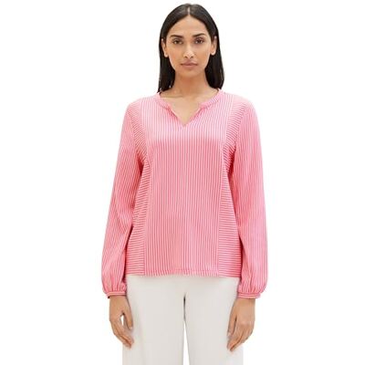 TOM TAILOR Damen Basic Bluse mit Streifen, 35242 Pink Thin Stripe, XL TOM TAILOR Damen Basic Bluse mit Streifen, 35242 Pink Thin Stripe, XL