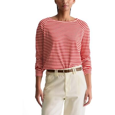 Marc O' Polo Marc OߴPolo Denim Damen Langarmshirt mit U-Boot-Ausschnitt gestreift, Rot (Light Red Multi 02), L Marc O' Polo Marc OߴPolo Denim Damen Langarmshirt mit U-Boot-Ausschnitt gestreift, Rot (Light Red Multi 02), L