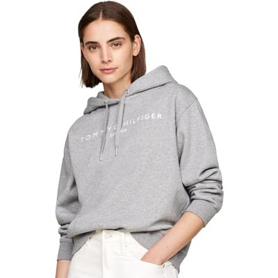 Tommy Hilfiger Damen Hoodie mit Logo, Grau (Medium Heather Grey), XXS Tommy Hilfiger Damen Hoodie mit Logo, Grau (Medium Heather Grey), XXS