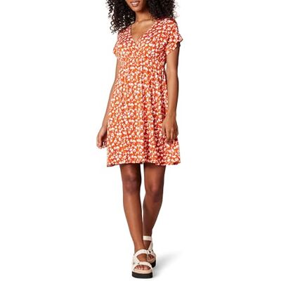 Amazon Essentials Damen Surplice-Kleid (Erhältlich in Übergröße), Rot Blumenaufdruck, XS Amazon Essentials Damen Surplice-Kleid (Erhältlich in Übergröße), Rot Blumenaufdruck, XS