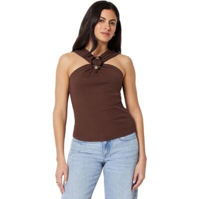 Amazon Essentials Damen Geripptes Halter-Neckholder-Top mit Kunstharzverzierung, Schokoladenbraun, M Amazon Essentials Damen Geripptes Halter-Neckholder-Top mit Kunstharzverzierung, Schokoladenbraun, M