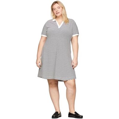 Tommy Hilfiger Damen Polokleid Curve Kurzarm, Mehrfarbig (Breton Ecru/Desert Sky), 46 Tommy Hilfiger Damen Polokleid Curve Kurzarm, Mehrfarbig (Breton Ecru/Desert Sky), 46