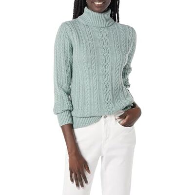 Amazon Essentials Damen Leichter Rollkragenpullover Mit Zopfmuster (Erhältlich In Übergröße), Salbeigrün Meliert, M Amazon Essentials Damen Leichter Rollkragenpullover Mit Zopfmuster (Erhältlich In Übergröße), Salbeigrün Meliert, M