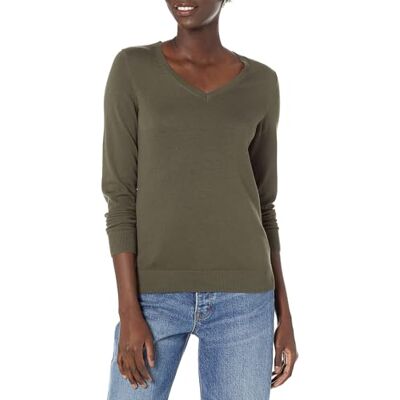 Amazon Essentials Women's V-Neck Sweater Sweater, -olive, Medium Amazon Essentials Women's V-Neck Sweater Sweater, -olive, Medium