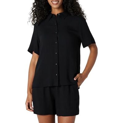 Amazon Essentials Damen Lockeres Hemd aus fließendem Twill mit Knopfleiste (Shorts separat erhältlich), Schwarz, XS Amazon Essentials Damen Lockeres Hemd aus fließendem Twill mit Knopfleiste (Shorts separat erhältlich), Schwarz, XS