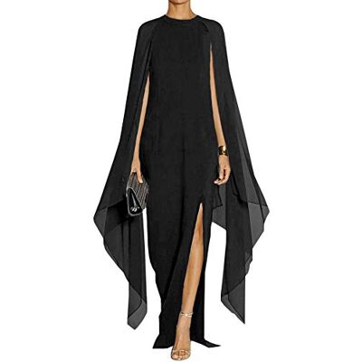 MAYFASEY Damen Elegant High Split Flare Sleeve Formal Abendkleider Maxikleid mit Umhang, Schwarz 2, Mittel MAYFASEY Damen Elegant High Split Flare Sleeve Formal Abendkleider Maxikleid mit Umhang, Schwarz 2, Mittel
