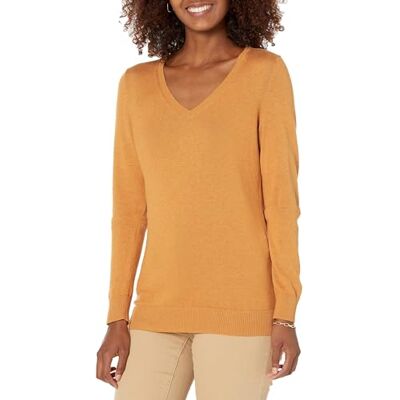 Amazon Essentials Damen Leichter Langarm-Pullover Mit V-Ausschnitt, Mustard Heather, XXL Amazon Essentials Damen Leichter Langarm-Pullover Mit V-Ausschnitt, Mustard Heather, XXL