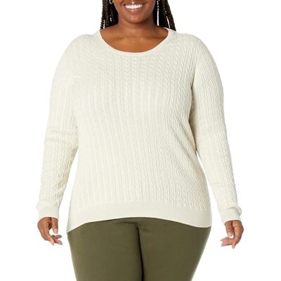 Amazon Essentials Damen Leichter Langarmpullover Mit Zopfmuster, Haferbeige Meliert, XXL Amazon Essentials Damen Leichter Langarmpullover Mit Zopfmuster, Haferbeige Meliert, XXL