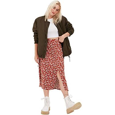TRENDYOL Damen Fliesenblumenmuster Tipp Detaillierter Rock Skirt, Brick, 42 EU TRENDYOL Damen Fliesenblumenmuster Tipp Detaillierter Rock Skirt, Brick, 42 EU