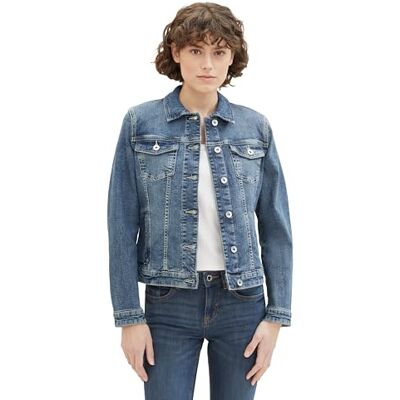 TOM TAILOR Damen Basic Jeansjacke, 10120 Used Dark Stone Blue Denim, S TOM TAILOR Damen Basic Jeansjacke, 10120 Used Dark Stone Blue Denim, S