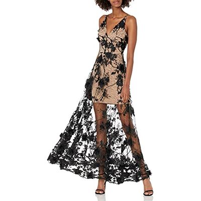 Dress the Population , langes Damenkleid mit Blumenmuster verziert, tiefer Ausschnitt, ärmellos, Groß Dress the Population , langes Damenkleid mit Blumenmuster verziert, tiefer Ausschnitt, ärmellos, Groß