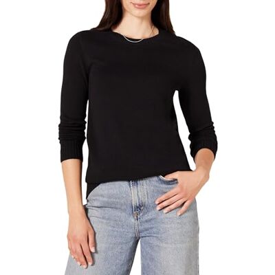 Amazon Essentials Damen Pullover Mit Rundhalsausschnitt Aus 100 % Baumwolle (Erhältlich In Übergröße), Schwarz, M Amazon Essentials Damen Pullover Mit Rundhalsausschnitt Aus 100 % Baumwolle (Erhältlich In Übergröße), Schwarz, M