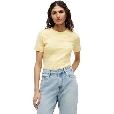 Tommy Hilfiger Damen Slim Cody C-Nk Ss Ww0Ww40587 S/S T-Shirt, Gelb (Fine STP Citronella/Ecru), S Tommy Hilfiger Damen Slim Cody C-Nk Ss Ww0Ww40587 S/S T-Shirt, Gelb (Fine STP Citronella/Ecru), S