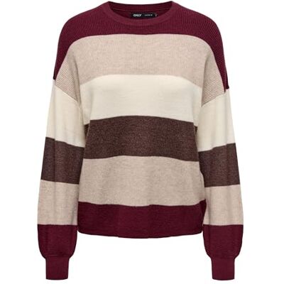 ONLY Damen Onlatia L/S Stripe Pullover KNT Noos Sweater, Zinfandel,S ONLY Damen Onlatia L/S Stripe Pullover KNT Noos Sweater, Zinfandel,S