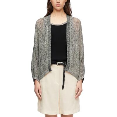 Comma Damen Strickjacke aus Feinstrick – Loose Fit, Ajourmuster, V-Ausschnitt, 3/4-Ärmel Comma Damen Strickjacke aus Feinstrick – Loose Fit, Ajourmuster, V-Ausschnitt, 3/4-Ärmel