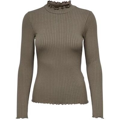 JDY Damen Dünnes Langarm Shirt Basic Rundhals Stehkragen Longsleeve Stretch Oberteil FRANSISKA, Farben:Braun, Größe:L JDY Damen Dünnes Langarm Shirt Basic Rundhals Stehkragen Longsleeve Stretch Oberteil FRANSISKA, Farben:Braun, Größe:L