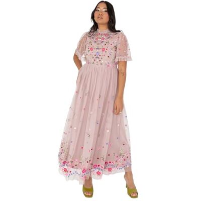 Maya Deluxe Damen Women's Ladies Midaxi Dress Short Sleeve Ruffle High Neck Embroidered A-line for Wedding Guest Occasion Prom Ball Gown Kleid, Frosted Pink, Maya Deluxe Damen Women's Ladies Midaxi Dress Short Sleeve Ruffle High Neck Embroidered A-line for Wedding Guest Occasion Prom Ball Gown Kleid, Frosted Pink,