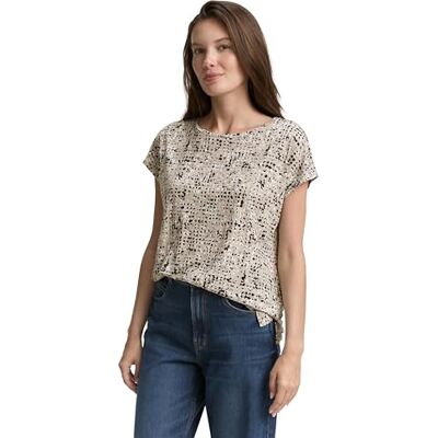 TOM TAILOR Damen 1047742 T-Shirt mit Muster, 38398-Beige Abstract Dot Design, M TOM TAILOR Damen 1047742 T-Shirt mit Muster, 38398-Beige Abstract Dot Design, M
