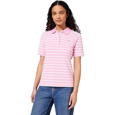 Tommy Hilfiger Damen Poloshirt Kurzarm 1985 Pique Regular Fit, Rosa (Rose Petal/Ecru Stripe), M Tommy Hilfiger Damen Poloshirt Kurzarm 1985 Pique Regular Fit, Rosa (Rose Petal/Ecru Stripe), M