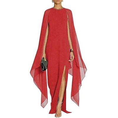 MAYFASEY Damen Elegant High Split Flare Sleeve Formal Abendkleider Maxikleid mit Umhang, Rot/Ausflug, einfarbig (Getaway Solids), Groß MAYFASEY Damen Elegant High Split Flare Sleeve Formal Abendkleider Maxikleid mit Umhang, Rot/Ausflug, einfarbig (Getaway Solids), Groß