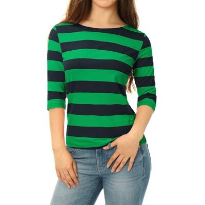 Allegra K Damen Gestreiftes Shirt U Boot Ausschnitt Halbarm Party Ferien Streifen Top Bluse Dunkelgrün XL Allegra K Damen Gestreiftes Shirt U Boot Ausschnitt Halbarm Party Ferien Streifen Top Bluse Dunkelgrün XL