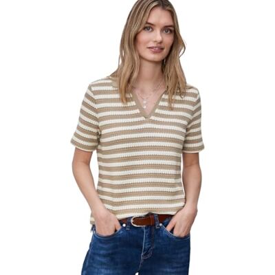 Street One Kurzarm Poloshirt mit Streifen Safari beige 40 Street One Kurzarm Poloshirt mit Streifen Safari beige 40