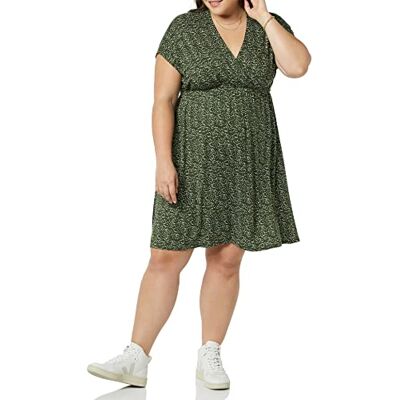 Amazon Essentials Damen Surplice-Kleid (Erhältlich in Übergröße), Olivgrün Punkte, M Amazon Essentials Damen Surplice-Kleid (Erhältlich in Übergröße), Olivgrün Punkte, M