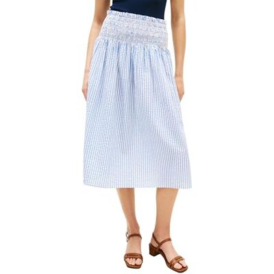 Tommy Hilfiger Damen Rock Seersucker Smocked aus Baumwolle, Blau (Thin Banker STP Blue Spell/White), XL Tommy Hilfiger Damen Rock Seersucker Smocked aus Baumwolle, Blau (Thin Banker STP Blue Spell/White), XL