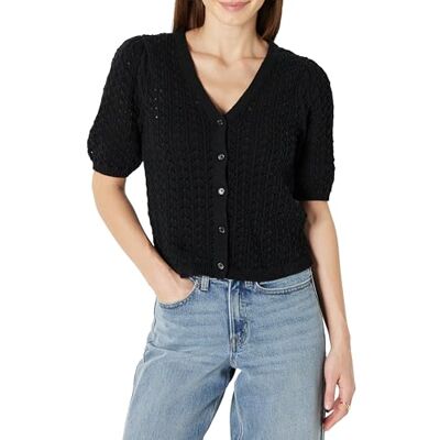 Amazon Essentials Damen Kurzärmeliger Häkel-Cardigan aus Baumwolle, Schwarz, XL Amazon Essentials Damen Kurzärmeliger Häkel-Cardigan aus Baumwolle, Schwarz, XL