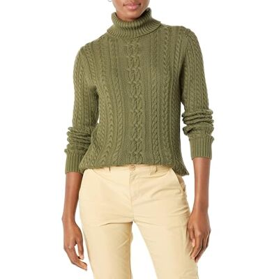 Amazon Essentials Damen Leichter Rollkragenpullover Mit Zopfmuster (Erhältlich In Übergröße), Olivgrün, XXL Amazon Essentials Damen Leichter Rollkragenpullover Mit Zopfmuster (Erhältlich In Übergröße), Olivgrün, XXL