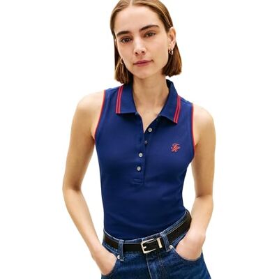 Tommy Hilfiger Damen Poloshirt Kurzarm Swimshop Cotton Ärmellos, Blau (Preppy Navy), XS Tommy Hilfiger Damen Poloshirt Kurzarm Swimshop Cotton Ärmellos, Blau (Preppy Navy), XS