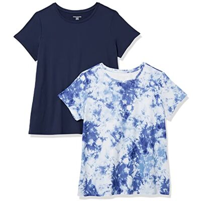 Amazon Essentials Damen Schnelltrocknendes Kurzärmliges Sport-T-Shirt aus Tech Stretch mit Rundhalsausschnitt, 2er-Pack, Marineblau/Weiß Batik, XXL Große Größen Amazon Essentials Damen Schnelltrocknendes Kurzärmliges Sport-T-Shirt aus Tech Stretch mit Rundhalsausschnitt, 2er-Pack, Marineblau/Weiß Batik, XXL Große Größen
