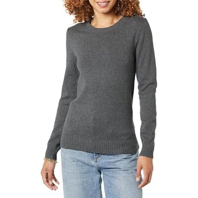 Amazon Essentials Damen Pullover Mit Rundhalsausschnitt Aus 100 % Baumwolle (Erhältlich In Übergröße), Dunkelgrau Meliert, XL Amazon Essentials Damen Pullover Mit Rundhalsausschnitt Aus 100 % Baumwolle (Erhältlich In Übergröße), Dunkelgrau Meliert, XL