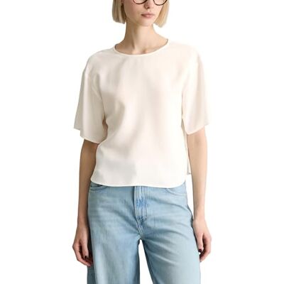 Marc O' Polo Marc OߴPolo Denim Damen Kurzarmbluse mit Rundhalsausschnitt Relaxed Fit, Weiß (Silky White), M Marc O' Polo Marc OߴPolo Denim Damen Kurzarmbluse mit Rundhalsausschnitt Relaxed Fit, Weiß (Silky White), M