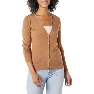 Amazon Essentials Damen Leichter Cardigan-Pulli, Kamelbraun Meliert, XXL Amazon Essentials Damen Leichter Cardigan-Pulli, Kamelbraun Meliert, XXL