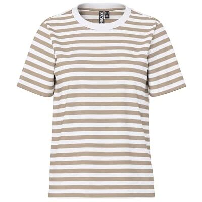 PIECES Damen Pcria Ss Tee Stripes Noos Bc T-Shirt, Silver Mink/Stripes:Bright White,XS PIECES Damen Pcria Ss Tee Stripes Noos Bc T-Shirt, Silver Mink/Stripes:Bright White,XS